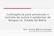 Contingência para prevenção e controle de surtos e epidemias de dengue no Estado da Bahia Dra. Alcina Marta Andrade Superintendente da Suvisa/SESAB