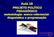 Aula 18 PROJETO POLÍTICO PEDAGÓGICO metodologia- marco referencial- diagnóstico e programação