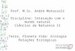 Prof. M.Sc. André Matassoli Disciplina: Interação com o mundo natural Ciências da Natureza II Terra, Planeta Vida: Ecologia Relações Ecológicas