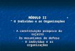 MÓDULO II “ O Indivíduo e as Organizações”  A constituição psíquica do sujeito  Os mecanismos de defesa  O indivíduo e as organizações