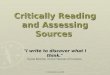 Critically Reading And Assessing Sources