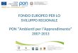 FONDO EUROPEO PER LO SVILUPPO REGIONALE PON Ambienti per lApprendimento 2007-2013