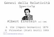 Genesi della Relatività Speciale Albert Einstein nel 1905 Α Ulm (Impero Germanico) 1879 Ω Princeton (Stati Uniti) 1955 V 0.73 