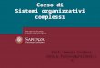 Corso di Sistemi organizzativi complessi Prof. Renato Fontana renato.fontana@uniroma1.it