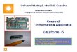 Corso di Informatica Applicata Lezione 6 Università degli studi di Cassino Corso di Laurea in Ingegneria della Produzione Industriale Ing. Saverio De Vito