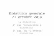 Didattica generale 21 ottobre 2014 La didattica 2° cap “Conoscenza e didattica” 1° cap. di “L’evento didattico”