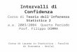 Intervalli di Confidenza Corso di Teoria dell’Inferenza Statistica 2 a.a. 2003/2004 Quarto Periodo Prof. Filippo DOMMA Corso di Laurea in Statistica –