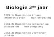 Biologie 3 de jaar DEEL 1: Organismen krijgen informatie over hun omgeving DEEL 2: Organismen reageren op prikkels uit hun omgeving DEEL 3: Organismen
