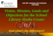 Vision mission goals and objectives for the school library media center