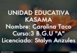UNIDAD EDUCATIVA KASAMA Nombre: Carolina Taco Curso:3 B.G.U "A" Licenciado: Stalyn Anzules