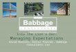 Into the Lion’s Den: Managing Expectations David Boersen, Senior Planner, Babbage Consultants Ltd