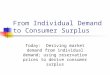 From Individual Demand to Consumer Surplus Today: Deriving market demand from individual demand; using reservation prices to derive consumer surplus
