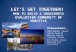 LET’S GET TOGETHER! HOW TO BUILD A GRASSROOTS EVALUATION COMMUNITY OF PRACTICE Presenters: Paul Bakker, Social Impact Squared Natalya Kuziak, Industry