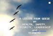 A LESSON FROM GEESE on HEALTH, SAFETY, SECURITY, LEADERSHIP and TEAMWORK AUTHOR UNKNOWN
