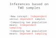 Inferences based on TWO samples New concept: Independent versus dependent samples Comparing two population means: Independent sampling Comparing two population