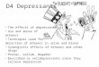D4 Depressants The effects of depressants Use and abuse of ethanol Techniques used for detection of ethanol in urine and blood Synergistic effects of ethanol