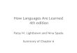 How Languages Are Learned 4th edition Patsy M. Lightbown and Nina Spada Summary of Chapter 6