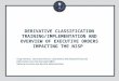 DERIVATIVE CLASSIFICATION TRAINING/IMPLEMENTATION AND OVERVIEW OF EXECUTIVE ORDERS IMPACTING THE NISP Greg Pannoni, Associate Director, Operations and