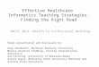 Effective Healthcare Informatics Teaching Strategies: Finding the Right Road AMCIS 2012: Health-IS Professional Workshop Panel presentation and discussion