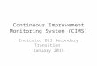 Continuous Improvement Monitoring System (CIMS) Indicator B13 Secondary Transition January 2015