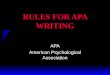 RULES FOR APA WRITING APA American Psychological Association