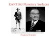 EART163 Planetary Surfaces Francis Nimmo. Last Week – Impact Cratering Why and how do impacts happen? –Impact velocity, comets vs. asteroids Crater morphology