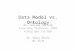 Data Model vs. Ontology Dr. Tatiana Malyuta Associate Professor, CUNY Consultant for DoD Dr. Barry Smith UB, NCOR