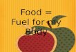 Food = Fuel for my Body. The Food Pyramid What is the Food Pyramid ? The Food Pyramid acts as a guide to the types of foods that we need to eat and the