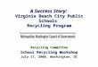A Success Story: Virginia Beach City Public Schools Recycling Program Recycling Committee School Recycling Workshop July 17, 2008, Washington, DC