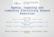 Agency, Capacity and Community Electricity Demand Reduction Yael Parag School of Sustainability, IDC, Herzliya, Israel Shai Zur Department of Natural Resources