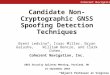 Coherent Navigation Candidate Non- Cryptographic GNSS Spoofing Detection Techniques Brent Ledvina*, Isaac Miller, Bryan Galusha, William Bencze, and Clark
