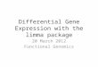 Differential Gene Expression with the limma package 20 March 2012 Functional Genomics