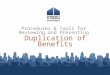 Duplication of Benefits Procedures & Tools for Reviewing and Preventing