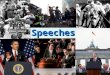 Speeches. Speeches A speech is a nonfiction work that is delivered orally to an audience. Some speeches are composed in writing before they are spoken