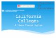 California Colleges A Three Tiered System.  Higher Education System— California’s three-tiered higher ed. system has firm guidelines that govern:  what