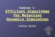 Seminar 1: Efficient Algorithms for Molecular Dynamics Simulation Andrew Noske