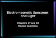 Electromagnetic Spectrum and Light Chapters 17 and 18 Review Questions