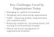 Key Challenges Faced by Organizations Today Managing in a global environment Designing and restructuring organizations TQM – improving quality, empowerment,