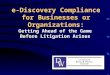 e-Discovery Compliance for Businesses or Organizations : Getting Ahead of the Game Before Litigation Arises