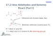 17.2 How Aldehydes and Ketones React (Part I) 1 ++ R = alkyl or aryl (C) Y = alkyl, aryl or H (class II) (No leaving group) -- Electron rich (Lewis