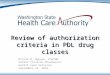 Review of authorization criteria in PDL drug classes Nicole N. Nguyen, PharmD Senior Clinical Pharmacist Health Care Services September 24, 2014