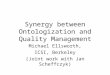 Synergy between Ontologization and Quality Management Michael Ellsworth, ICSI, Berkeley (Joint work with Jan Scheffczyk)