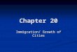 Chapter 20 Immigration/ Growth of Cities. Immigration Vocabulary: Vocabulary: Emigrate- to leave home Emigrate- to leave home Ethnic Group- minorities