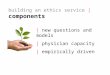 Building an ethics service | components | new questions and models | physician capacity | empirically driven