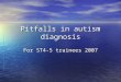 Pitfalls in autism diagnosis For ST4-5 trainees 2007