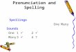 Pronunciation and Spelling Spellings OneMany Sounds One1  2  Many3  4 ?
