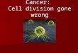 Cancer: Cell division gone wrong. Checkpoints in cell cycle Is the DNA fully replicated? Is the DNA damaged? Are there enough nutrients to support cell