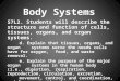Body Systems S7L2. Students will describe the structure and function of cells, tissues, organs, and organ systems. d. Explain that tissues, organs, and