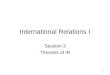 1 International Relations I Session 3 Theories of IR