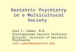 Geriatric Psychiatry in a Multicultural Society Carl I. Cohen, M.D. Distinguished Service Professor Director, Division of Geriatric Psychiatry carl.cohen@downstate.edu